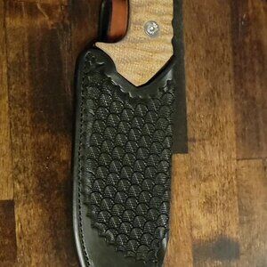 🖤 Primitive Wanderer Knife Micarta Handle & Black Tooled Pebble Scale Sheath